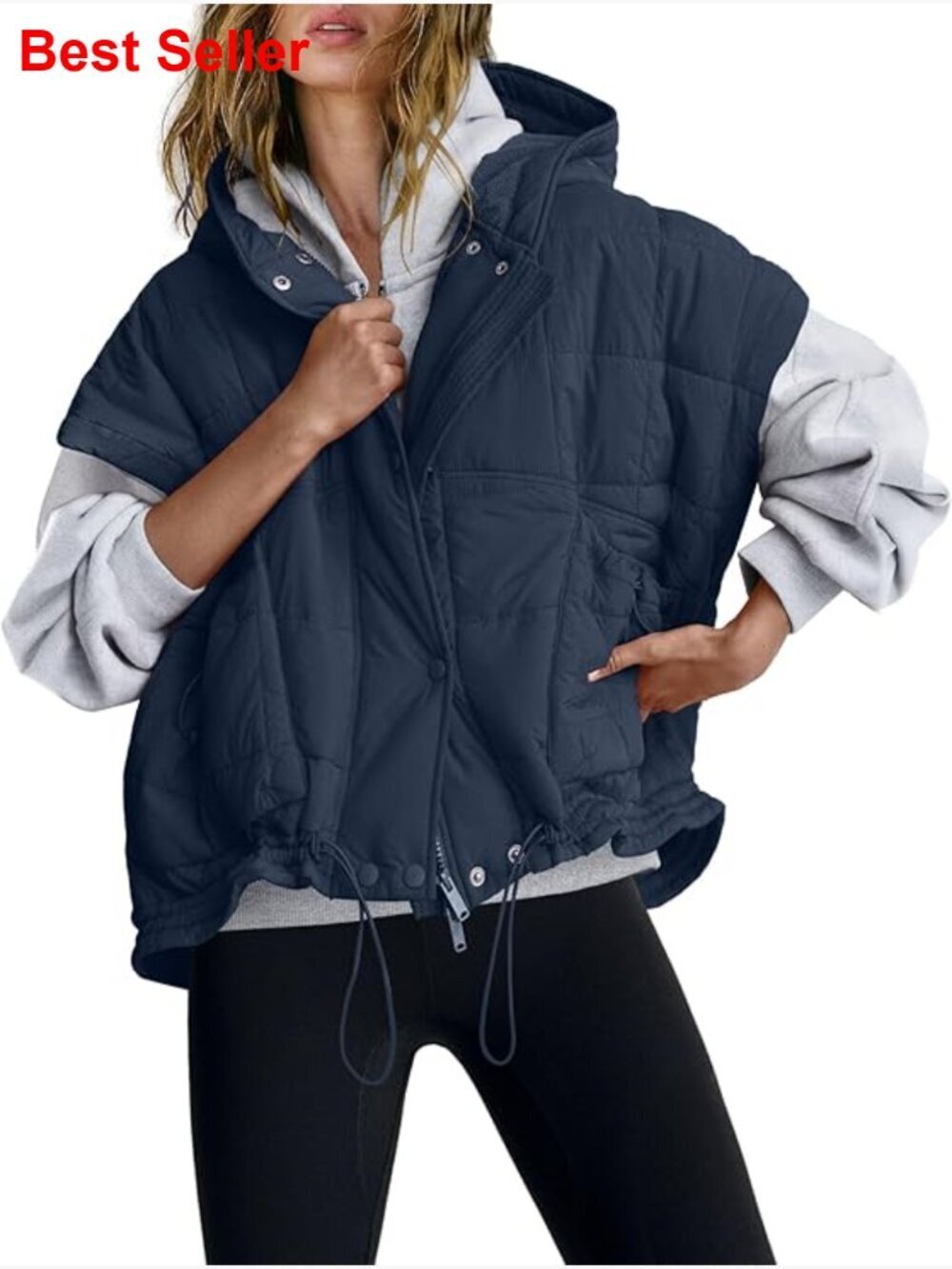 Cropped Puffer Vest Lightweight Quilted Oversized Poncho Sleeveless Coat